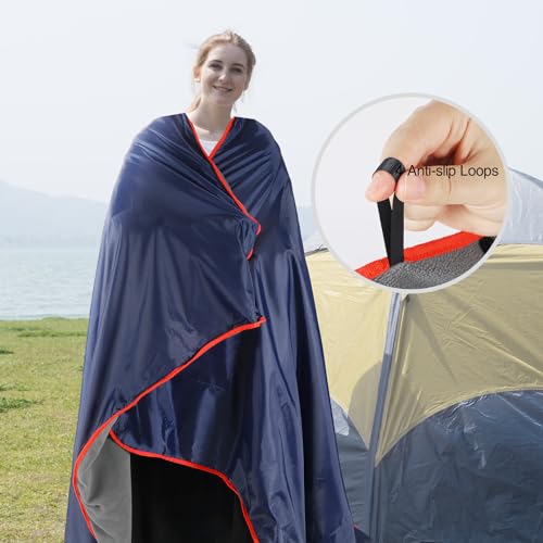REDCAMP Large Waterproof Stadium Blanket for Cold Weather, 79”x 79” Soft Warm Fleece Windproof Camping Blanket for Camping, Hiking, Traveling, Sporting Events (Dark Blue) - color: Dark Blue 79"x79"