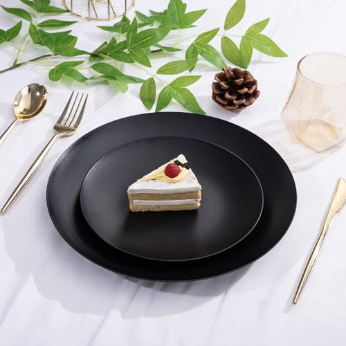 EI enjonirinjonir 80pcs Black Dessert Plates 7.5inch,Disposable Matte Plastic Plate Frosted Small Black Dessert/Cake/Appetizer Plastic Plates Disposable Heavy Duty for Party or Wedding Serve 80 Guest - color: Black Frosted Plastic Dessert Plates