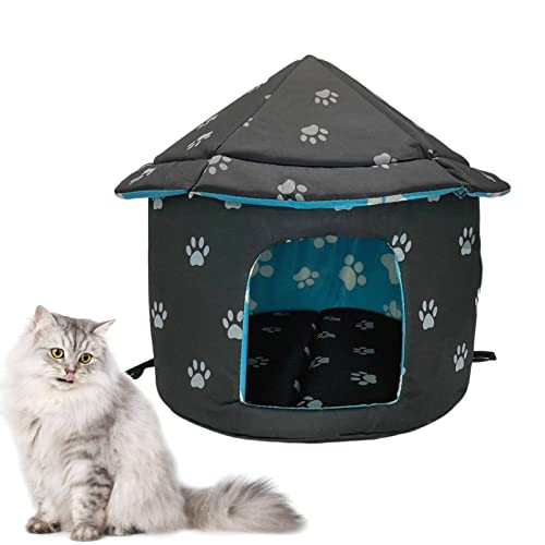 Fhiny Stray Cats Shelter, Waterproof Outdoor Cat Dog House Foldable Warm Pet Cave for Winter Yurt Wild Animal Tent Bed Anti-Slip Kitten Cave Hut for Feral Kitty Puppy Weatherproof - size: Large