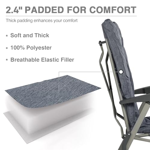 EVER ADVANCED Folding Padded Camping Chair 4 Positon Adjustable Recliner with High Back Support Portable for Adults, 300lbs Weight Capacity, Grey - color: Grey