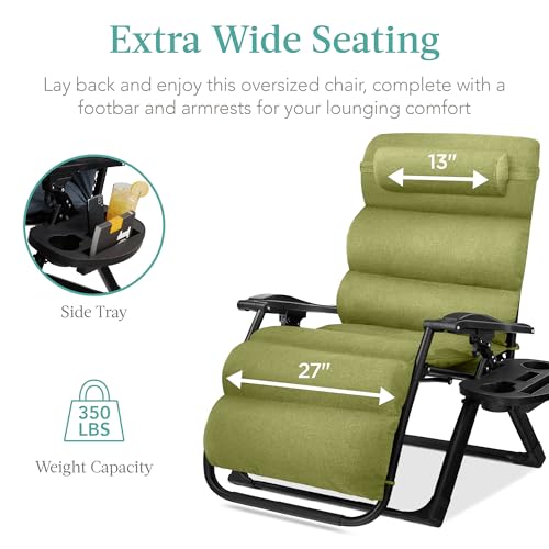 Best Choice Products Oversized Zero Gravity Chair, Folding Outdoor Patio Recliner, XL Anti Gravity Lounger w/Removable Cushion, Cup Holder, Side Tray, 350lb Capacity - Lime Green - color: Lime Green