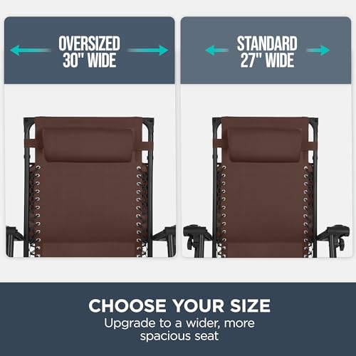 Best Choice Products 30” Wide Folding Zero Gravity Outdoor Recliner Patio Lounge Chair w/Adjustable Canopy Shade, Headrest, Side Accessory Tray - Brown - color: Brown, size: Oversized Extra Wide