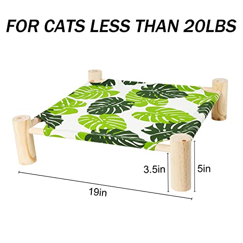 Patas Lague Cat and Dog Hammock Bed for Small Dogs, Brethable Wooden Cat Pet Rabbit Elevated Cooling Outdoor Bed Cots Furniture for Summer Monstera Leaf - color: Monstera Leaf