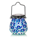 Afirst Mosaic Solar Lanterns - Glass Hanging Lights Hollow Out Waterproof Outdoor Decorative for Garden, Patio, Holiday Party Outdoor Decoration, 1 Pack - style: Blue