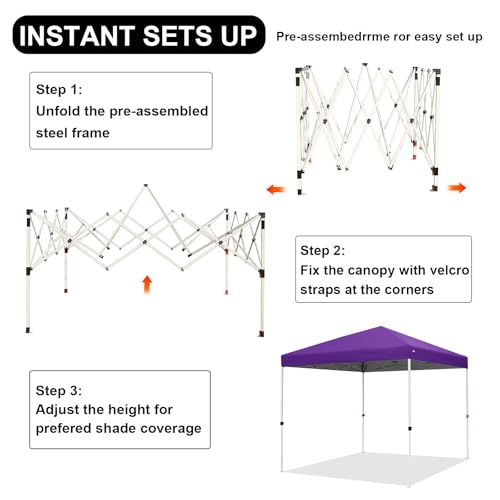 Northroad 8X8 FT Pop Up Canopy, Outdoor Instant Canopy Tent w/Carrying Bag, Portable Gazebo Shelter for Wedding Party,Commercial Event,Patio,Garden,Beach -Purple - color: Purple, size: 8x8