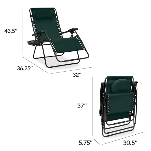 Best Choice Products Oversized Zero Gravity Chair, Folding Outdoor Patio Lounge Recliner w/Cup Holder Accessory Tray, Pillow - Forest Green - color: Forest Green