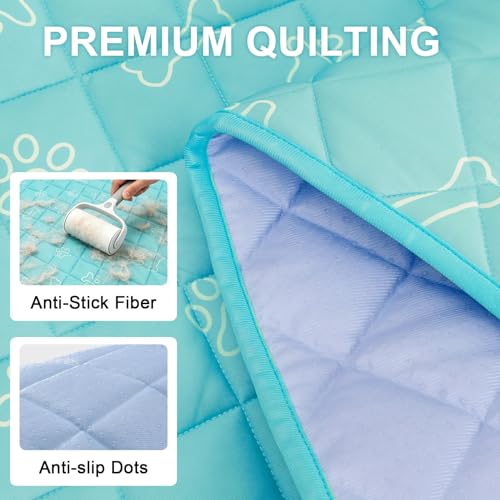 BEAUTYZOO Dog Cooling Mat for Large Dogs 47"x28" – Upgraded Thick Cooling Mat for Dogs with Chill Cool Fiber Q-Max>0.43 – Waterproof, Non-Slip, Washable Crate Cooling Pad for Summer & Indoor Outdoor - color: Blue Paw, size: X-large 28" X 47" (1 Pack)