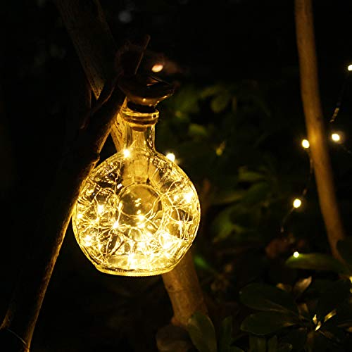 Upgraded 10 Pack Solar Wine Bottle Lights 20 LEDs Waterproof Silver Wire Cork Lights for Party, Wedding, Christmas, Holiday, Outdoor, Garden, Patio, Pathway Decor - color: Warm White, size: Round