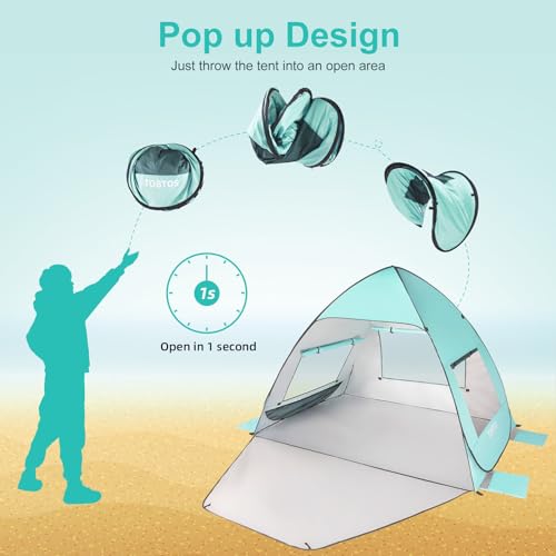 TOBTOS UPF 50+ Pop Up Beach Tent, Easy Set Up Beach Umbrella, Sun Shelter for 2-3 People UV Protection Portable Sunshade, Baby Canopy Cabana, Lightweight with Carry Bag - style: Mint Green for 2-3 Person