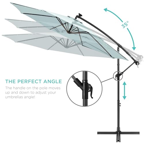 Best Choice Products 10ft Solar LED Offset Cantilever Hanging Market Patio Umbrella, 8 Sturdy Ribs, Easy Adjustment - Baby Blue - color: Baby Blue, size: Offset