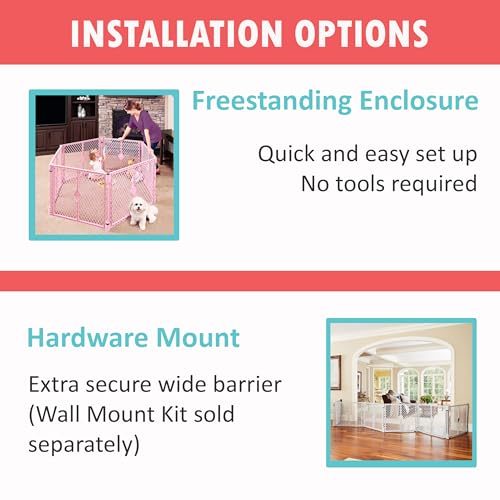 Toddleroo by North States - Superyard Baby Play Yard: Freestanding 6 Panel Baby Playpen - Indoor or Outdoor Use - Made in USA - Encloses Up to 18.5 Square Feet - 26 Inches Tall - Pink - color: Light Pink, size: 26 Inch