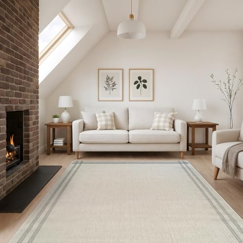 Luul Home Easy Jute Rugs 4x6 Bordered Bone Color Living Room Indoor Outdoor Area Rug for Patio and Kitchen Rug High Traffic Washable Easy to Clean Solid Boho Woven Design Outside Carpet (4 x 6) - color: Bordered/Bone Black, size: 4' x 6' (Rectangular)