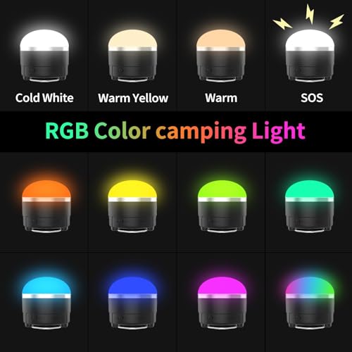LED Camping Lantern Rechargeable 1000LM, 12 Lighting Modes Hanging Light with Magnetic Base, Portable 4000mAh RGB Tent Lights for Camping, Emergency, Hurricane, Power Outages, Home, Hiking - style: RGB