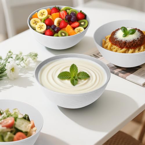 Wheat Straw Cereal Bowls 40 OZ, Unbreakable Bowls Set of 6, Microwave & Dishwasher Safe Bowl for Kitchen, Reusable Plastic Bowl for Cereal, Soup, Salad and Ramen, White - color: White, size: 40 Oz