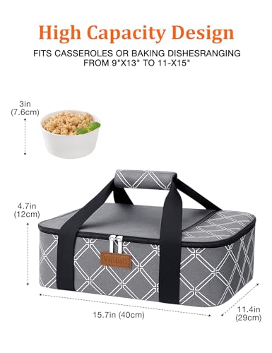 Casserole Carrier Bag, Single Insulated Food Bag, Hot Cold Lasagna Holder Tote for Picnic, Potluck or Travel, Lightweight Picnic Bag - color: Gery-01