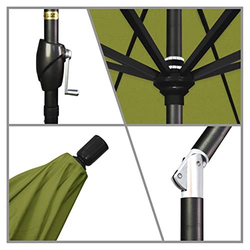 California Umbrella 9' Round Aluminum Market Umbrella, Crank Lift, Push Button Tilt, Black Pole, Kiwi Olefin - color: Kiwi