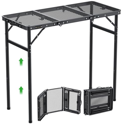 GARLLEN Folding Grill Table, 3-Height Adjustable Lightweight Grill Table with Heat-Resistant Tabletop, Portable Aluminum Camping Table for BBQ, Picnic, Cooking, 35.4" L x 15.7" W, Threaded Install - color: Black, size: Tabletop Size: 35.4"L x 15.7"W