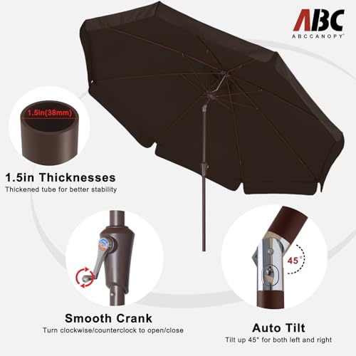 ABCCANOPY 9ft Scalloped Patio Umbrella, Outdoor Table Umbrella with Tilt and Crank, Fiberglass Ribs Deck Umbrella for Patio, Pool, Garden, Picnic (Coffee) - color: Coffee, size: 9ft