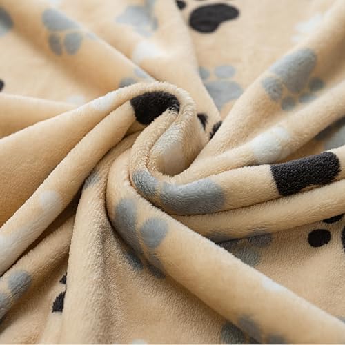 Dog Blanket Paw Bone Pattern 1 Pack 1 Super Soft Warm Flannel Sofa Cover Car Bed Protector, Urine Proof Washable Outdoor Pet Blanket for Puppy Large Dogs & Cats,80"*60" Beige - color: Beige|paw Bone, size: 80*60 inch (Pack of 1)