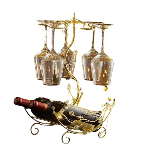 Wine Rack with Glass Holder-Hold 2 Wine Bottles and 6 Glasses - size: new-medium