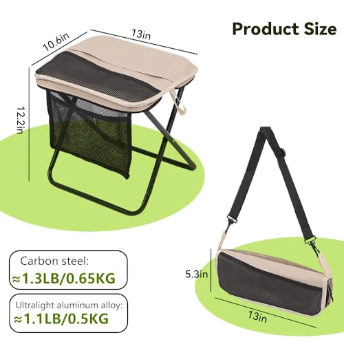 2 Pack Portable Folding Stools, Collapsible Backpack Stool with 3 Storage Pouches, Camping Chair Outdoor Seats Foot Rest, Ultralight for Hiking, Fishing, Camping, Festivals, Large 13"x10.62"x12.2"