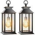2 Pack Solar Lanterns Outdoor, Hanging Glass Solar Lights Waterproof, Dual Power Solar & 2*AA Battery, for Porch, Patio, Yard and Indoor Table or Mantel