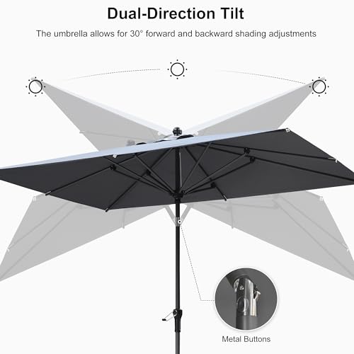 PURPLE LEAF 9' x 6' Rectangular Patio Umbrella Outdoor Table Umbrella Aluminum Frame Market Umbrella Sun Umbrella with 8 Sturdy Ribs & Tilt for Garden Deck Lawn & Pool Light Gray - color: Light Gray, size: 6' x 9'