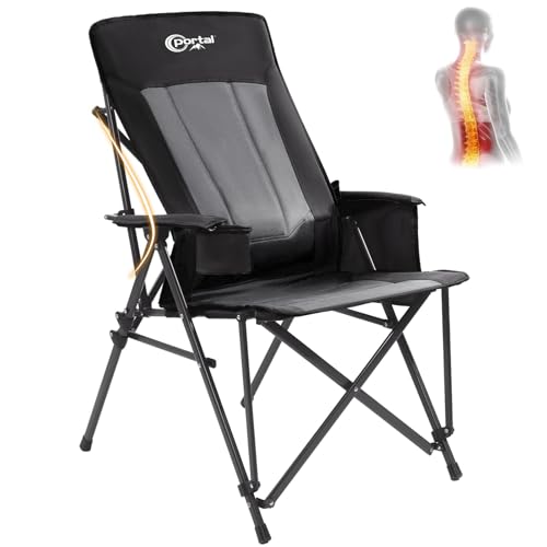 Portal Camping Chair with Lumbar Support for Adults Folding Portable High Back Oversized, 400LBS - color: Black
