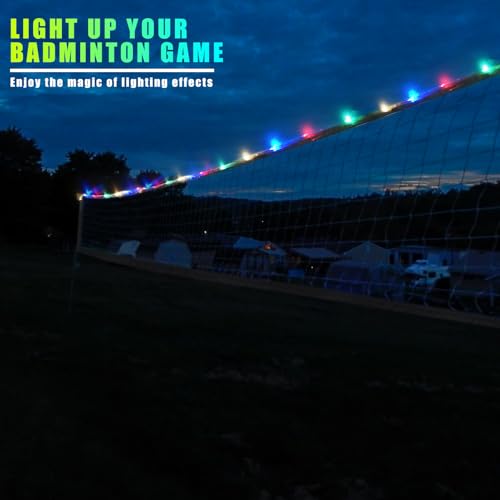 Aoneky 20ft LED Light Up Badminton Net, Glow in Dark Outdoor Sports Net with 4 Ropes, Portable for Backyard Beach Night Games