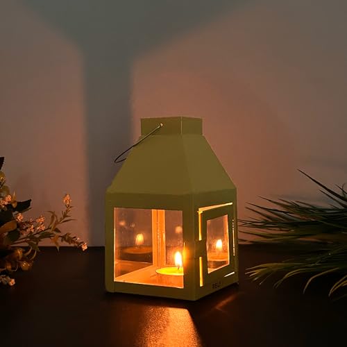 Rely+ Metal Lantern Candle Holder for Indoor & Outdoor Decor, Hanging Tealight Candles Holders for Wedding, Party, Decorations - Modern Home Decor, 5.5 Inch (Hazelnut Color) - color: Hazelnut