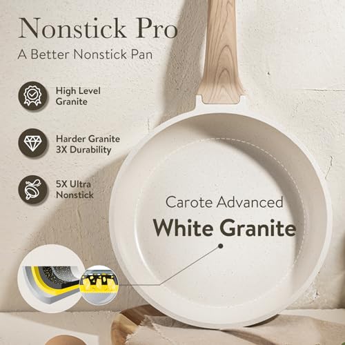 CAROTE 14 Pcs Pots and Pans Set Nonstick,Cookware Set Kitchen Cooking Set with Utensil and Pan Protectors Mothers Day - color: Cream White