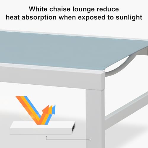 PURPLE LEAF Lounge Chair Outdoor Set 2 Pieces White Aluminum Chaise Lounge with Armrest and Wheels for Pool Deck Patio, Steel Blue - color: Steel Blue, style: Straight-leg w/ Armrest