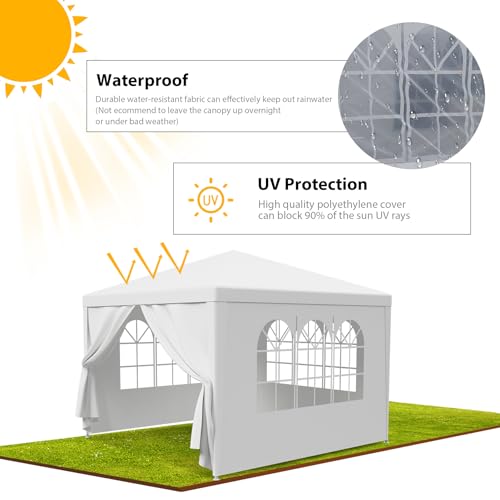 LEMY Party Tent,10'x10' Outdoor Gazebo Canopy Tent with Removable Sidewalls Windows,White Waterproof Heavy Duty Tent for Party,Wedding,Events,Beach,BBQ - size: 10' x 10'