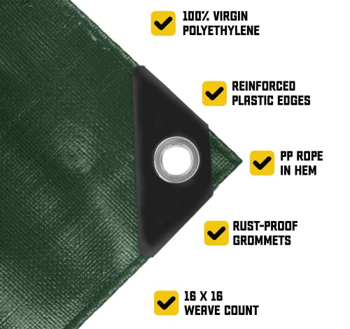 Core Tarps Extreme Heavy Duty 20 Mil Tarp Cover, Waterproof, UV Resistant, Rip and Tear Proof, Poly Tarpaulin with Reinforced Edges for Roof, Patio, Pool, Boat (Green/Black 6′ X 8′) - color: Green/Black-20 Mil, size: 6′ X 8′