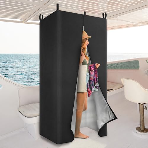 UNIFAMILY Waterproof Pontoon Tent, Privacy Boat Tent, 30 * 27 * 72 in Heavy Duty Hanging Changing Room, Privacy Curtains for Pontoon Boats, Boats Tents Attaches to Bimini Top Poles (Black) - color: black