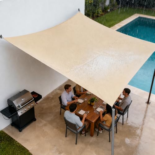 Royal Shade 4' x 14' Beige Rectangle Waterproof Sun Shade Sail Order to Make Canopy Awning, UPF50+ 95% UV Blockage Water Resistant, Outdoor Backyard Patio Garden Carport (We Customize) - color: Beige, size: 4' X 14' Custom Size