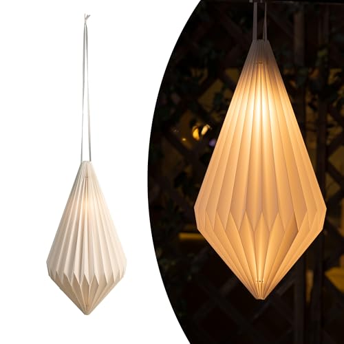 Battery Operated Outdoor Paper Lantern for Patio & Garden — Waterproof Hanging Decorative Light with Remote Timer, Foldable Paper Lantern with String for Backyard, Porch Decor - style: Geometric-1pc