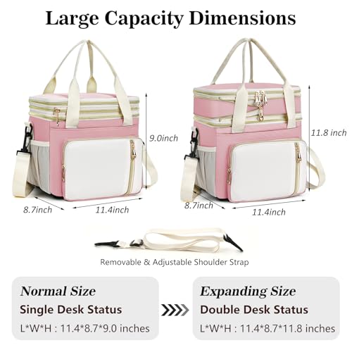 Lunch Box & Lunch Bag for Women, Large Insulated Adult Lunch Box Leakproof Lunchbox Cooler Bag for Work Picnic Beach,16L, Light Pink & White - color: Light Pink