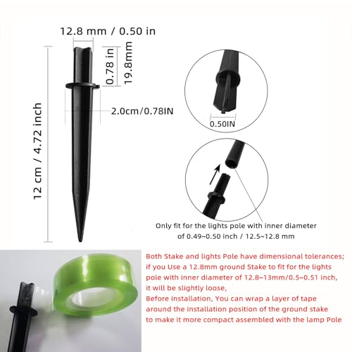 10 Pack Solar Light Stakes Replacement (Fit for Inner Diameter 0.49 inch), Plastic Reinforced Ground Spikes for Solar Wheat Ear Flower Light Outdoor Landscape Path Christmas Yard Garden Deco - size: ID-0.49"ABS
