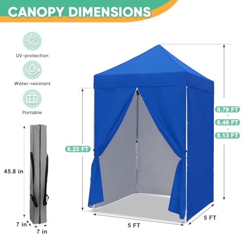 5x5 Pop Up Canopy Tent with Four Sidewalls, Instant Portable Beach Canopy, Outdoor Tent with Carry Bag for Camping, Sports, Tailgating, Events, Blue - color: Blue, size: With Four Walls