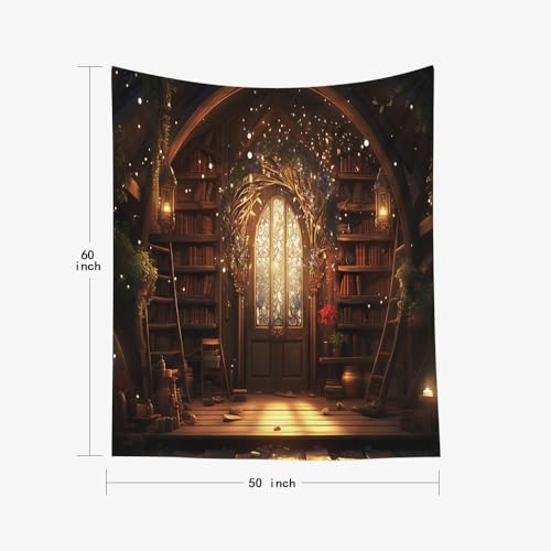 EMMTEEY Magic Library Mens Tapestry 50X60 Inch - Bookshelf Home Wall Decor Medieval Gothic Backdrop for Living Room Dorm - color: Fantasy-4, size: 50"L x 60"W