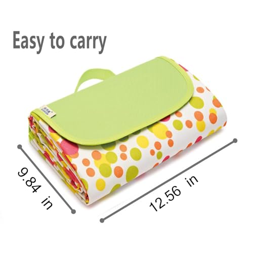 Hi Space Outdoor Picnic Blankets Waterproof Foldable Picnic Mat Sandproof Extra Large Beach Blankets for Grass Lawn Park Camping Family Concert, 80"x60", Green Polka Dot - color: Green-colorful Polka Dot