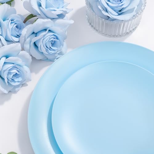 ejonirinjonir EI 150pcs Blue Plastic Plates Disposable Light Blue Baby Shower Plates Heavy Duty Dinnerware Set Plastic Silverware for Party,Wedding,Easter,Spring Afternoon Tea - color: Baby Blue Frosted Plastic Plates