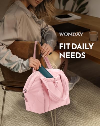 WONDAY Insulated Lunch Bags for Women, 12L Puffy Lunch Tote with Shoulder Strap, Waterproof, Leakproof, Reusable, Keeps Food Fresh, Perfect for Work, Travel, Picnic - color: Pink