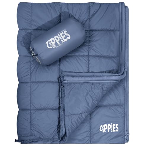 ZIPPIES 3M Thinsulate Insulation Puffy Camping Blanket for Cold Weather, Queen Size Warm Camping Quilt with Zipper, Waterproof Outdoor Sleeping Bag for Hammock, Cozy & Versatile Gift for Men and Women - color: Navy