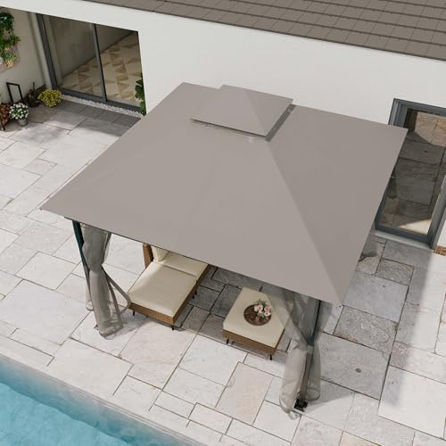 LAUSAINT HOME 10'x10' Outdoor Patio Gazebo with Mosquito Netting, Double Roof Outdoor Gazebo Pavilion Shelter for Backyard, Garden, Lawn, Wedding (Grey) - color: Gray, size: 10'x10' - w/o curtains