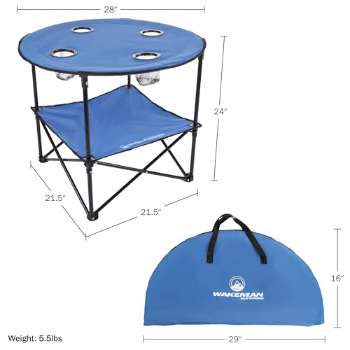 Wakeman Camp Table - Round 2-Tier Folding Table with 4 Cupholders and Carrying Bag - for Camping, Beach, Picnic, Sporting Events, and More Outdoors,Blue - color: Blue
