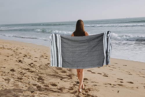 GLAMBURG Peshtemal Turkish Towel - Beach Towels Oversized 36x71 Set of 2, Cotton Beach Towels for Adults, Soft Durable Absorbent Extra Large Bath Sheet Hammam Towel - Black - color: Black, size: 2 Pack