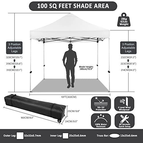 COBIZI 10x10 Pop Up Canopy Tent 10x10 Canopy with 4 Sidewalls Waterproof Heavy Duty Commercial Canopy Tent for Parties Outdoor Garden Gazebo, Carry Bag with Wheel(10x10ft, White) - color: White, size: 10x10ft 4 Sidewalls