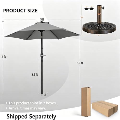 Yaheetech 9FT Patio Umbrella Outdoor with Heavy Duty Base Included,Table Umbrella with Push Button Tilt and Crank, UV Protection Waterproof for Yard/Outdoor/Wedding Parties and Events - Gray - color: Gray, size: 9FT